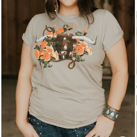 Rodeo Quincy Poppy Steer Tee Grey Large - Picture 1 of 5